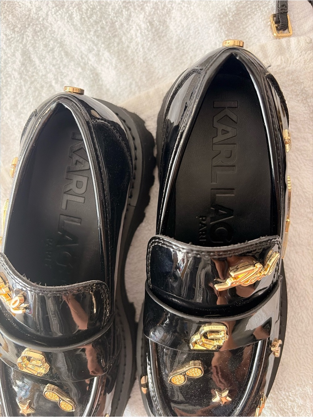 BRAND NEW- Karl Lagerfeld Patent Leather Embellished Loafers- Women’s size 6.5 - Picture 9 of 10